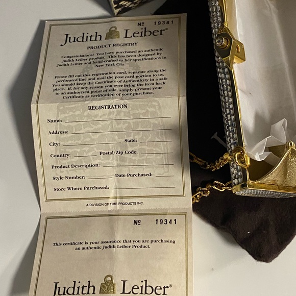 Judith Leiber Miniaudière Evening Purse Handbag Gold w Silver Rhinestones unworn - Picture 3 of 15